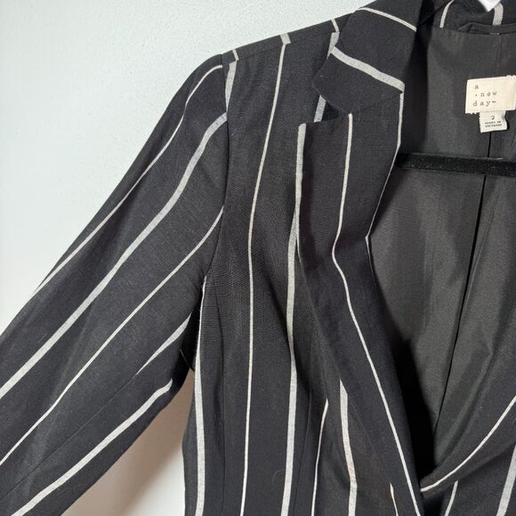 A NEW DAY Linen Blend Striped Blazer Jacket Sz 2 Smart Casual Preppy Quiet Luxur - Picture 8 of 11